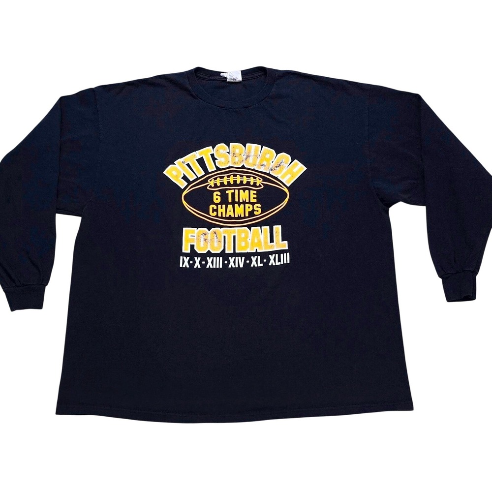 Pittsburgh Football Delta Pro‎ Weight Mens 2XL 6 Time Champs Long Sleeve T Shirt